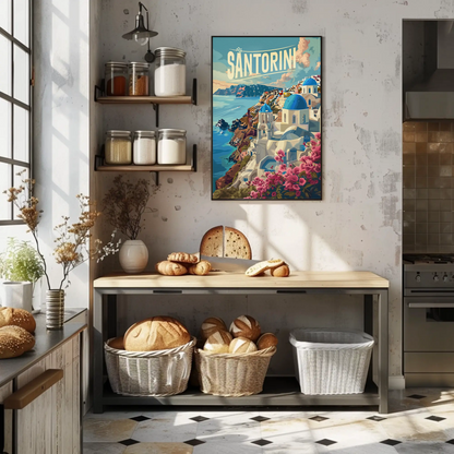 Santorini Greece Clifftop Village Travel Poster