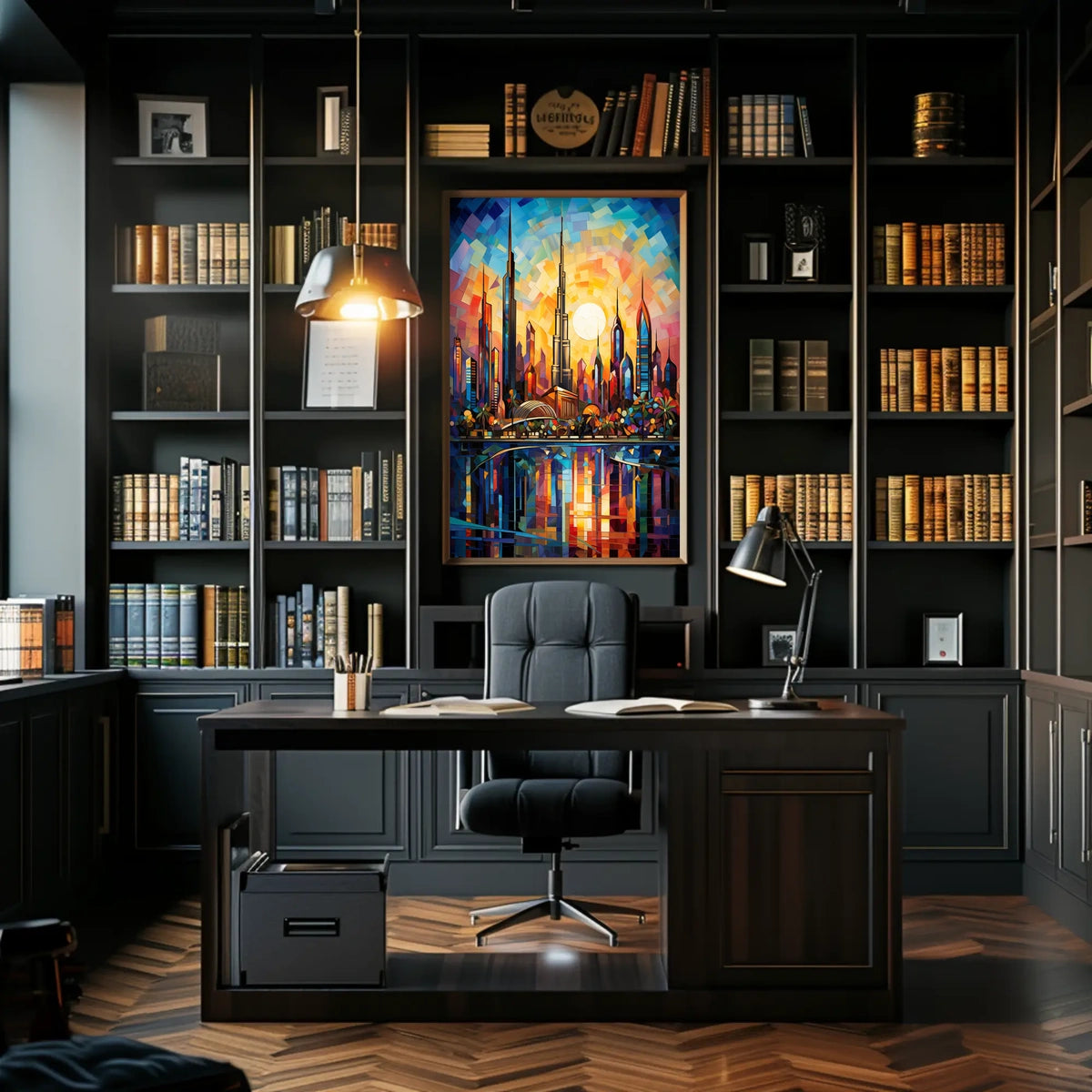 Vibrant Mosaic Cityscape Art Poster Celebrates Urban or Cityscape Poster