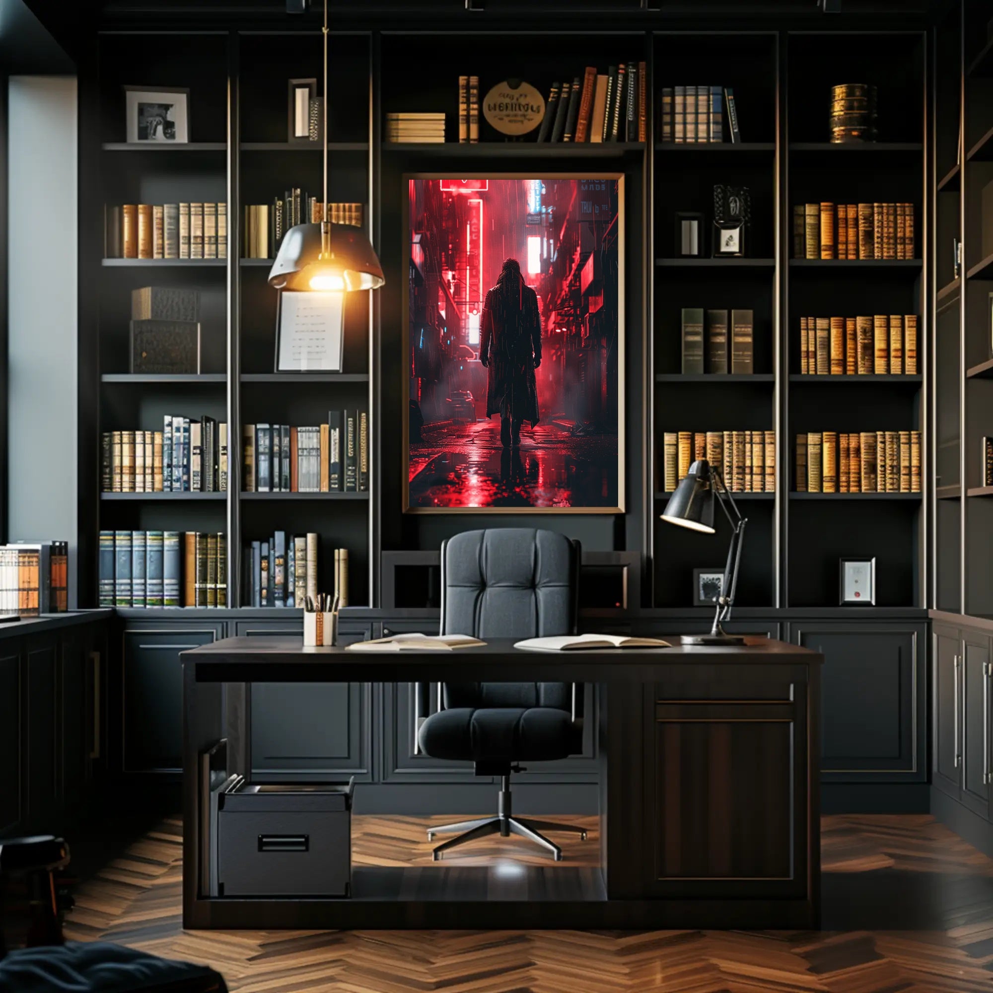 Cyberpunk Cityscape Neon Lights Art Poster PosterGoat