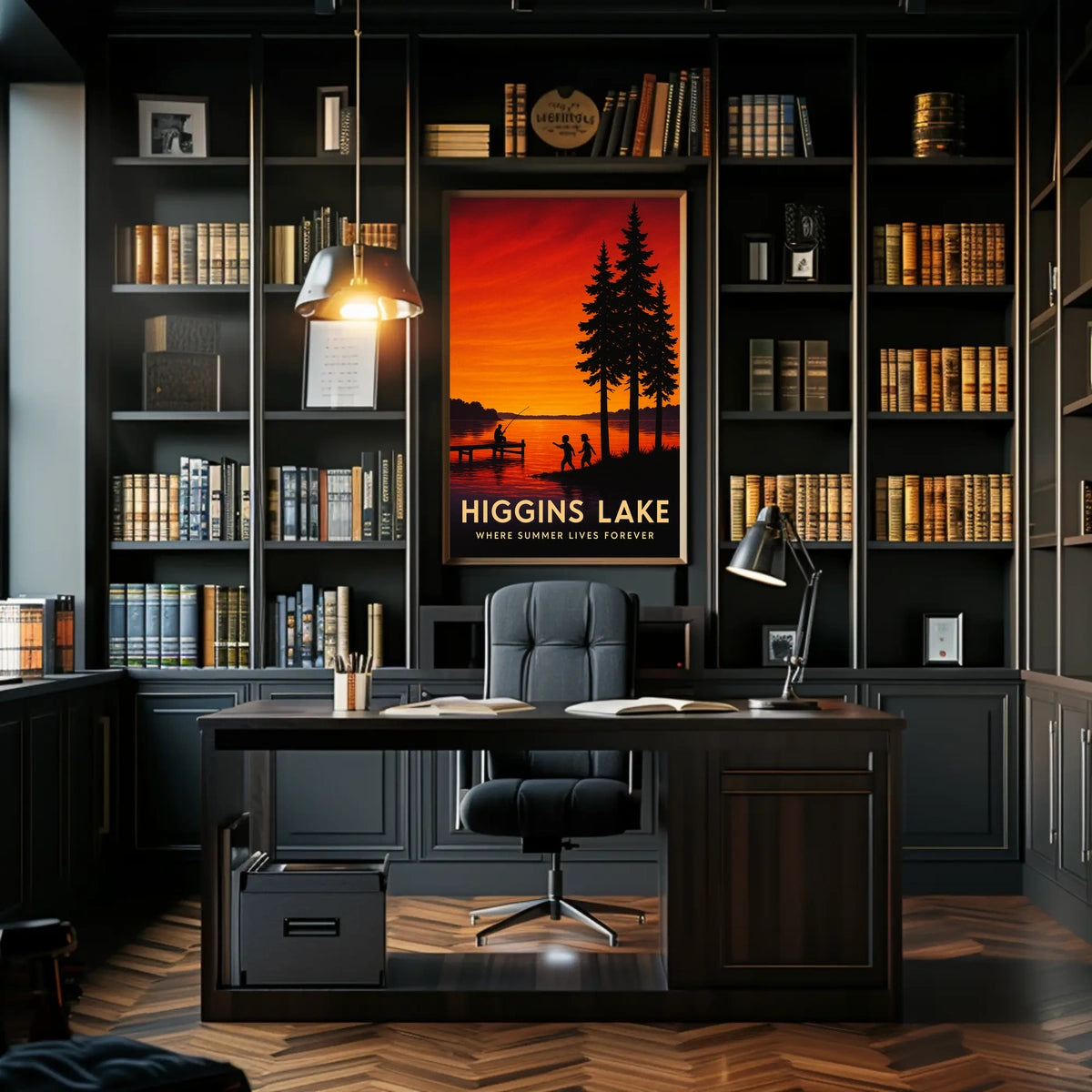 Lakeside Serenity Serene Sunset Fishing Poster