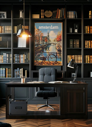 Autumn Amsterdam Canal Vintage Travel Poster