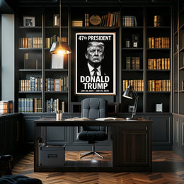 Trump Visionary Leader Cinematic Realism Patriotic Portrait American Flag Legacy Inspire Poster