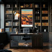Stylized Sunset Badlands National Park Landscape Poster