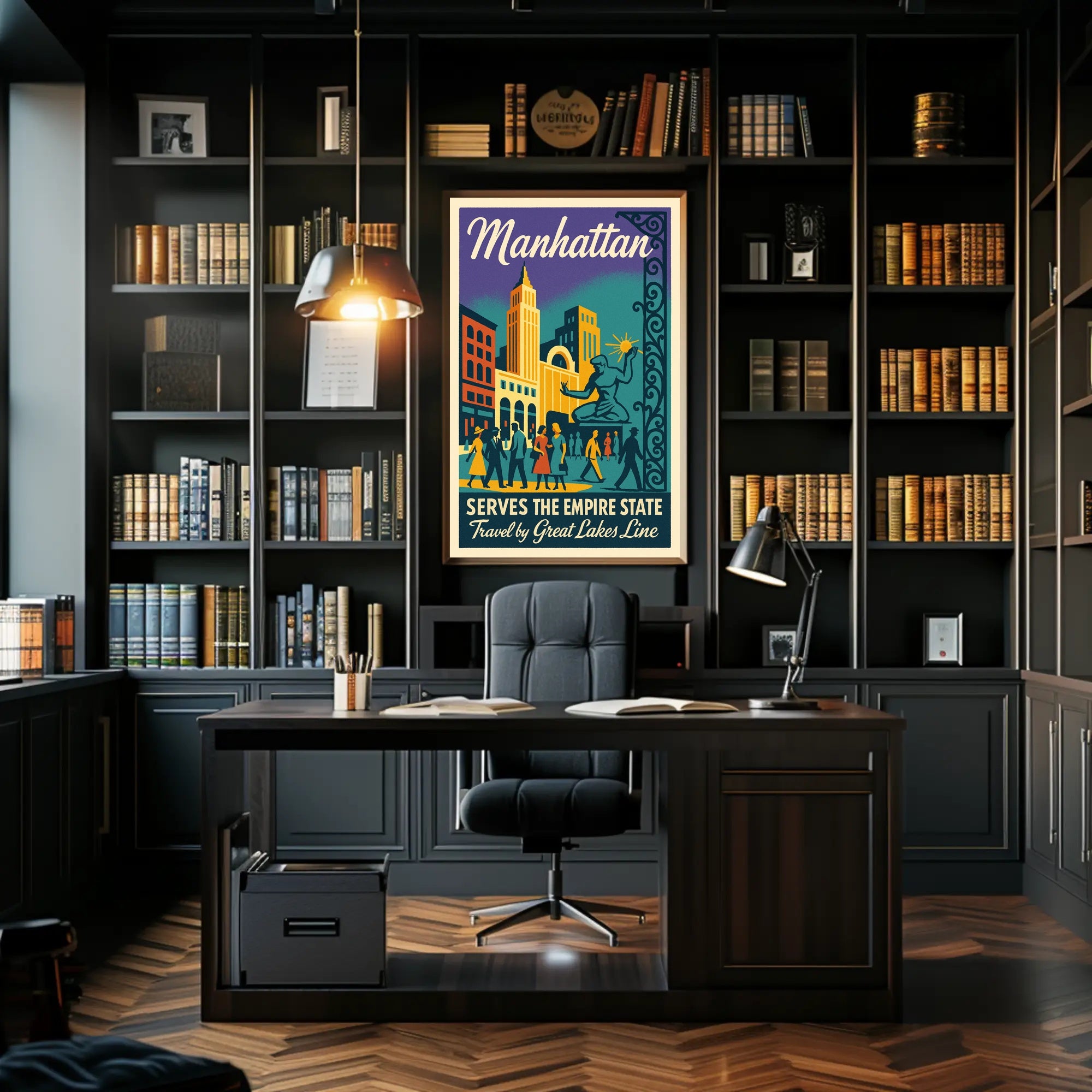 Vibrant Vintage Manhattan Travel Poster Celebrating New York City