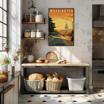 Washington USA Capitol Building Autumn Street Travel Poster