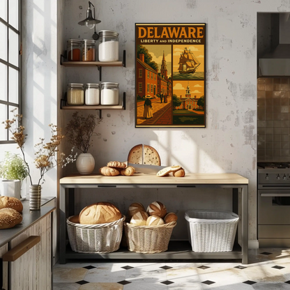 Delaware Liberty Historic Street Ship Travel Poster