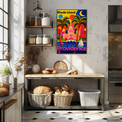 Providence Rhode Island Colorful Capitol Skyline Travel Poster Travel Poster