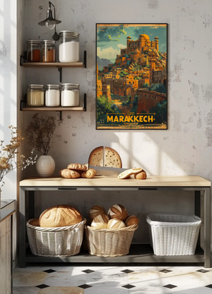 Marrakech Morocco Mountains Palaces Architecture Sunset Travel Poster