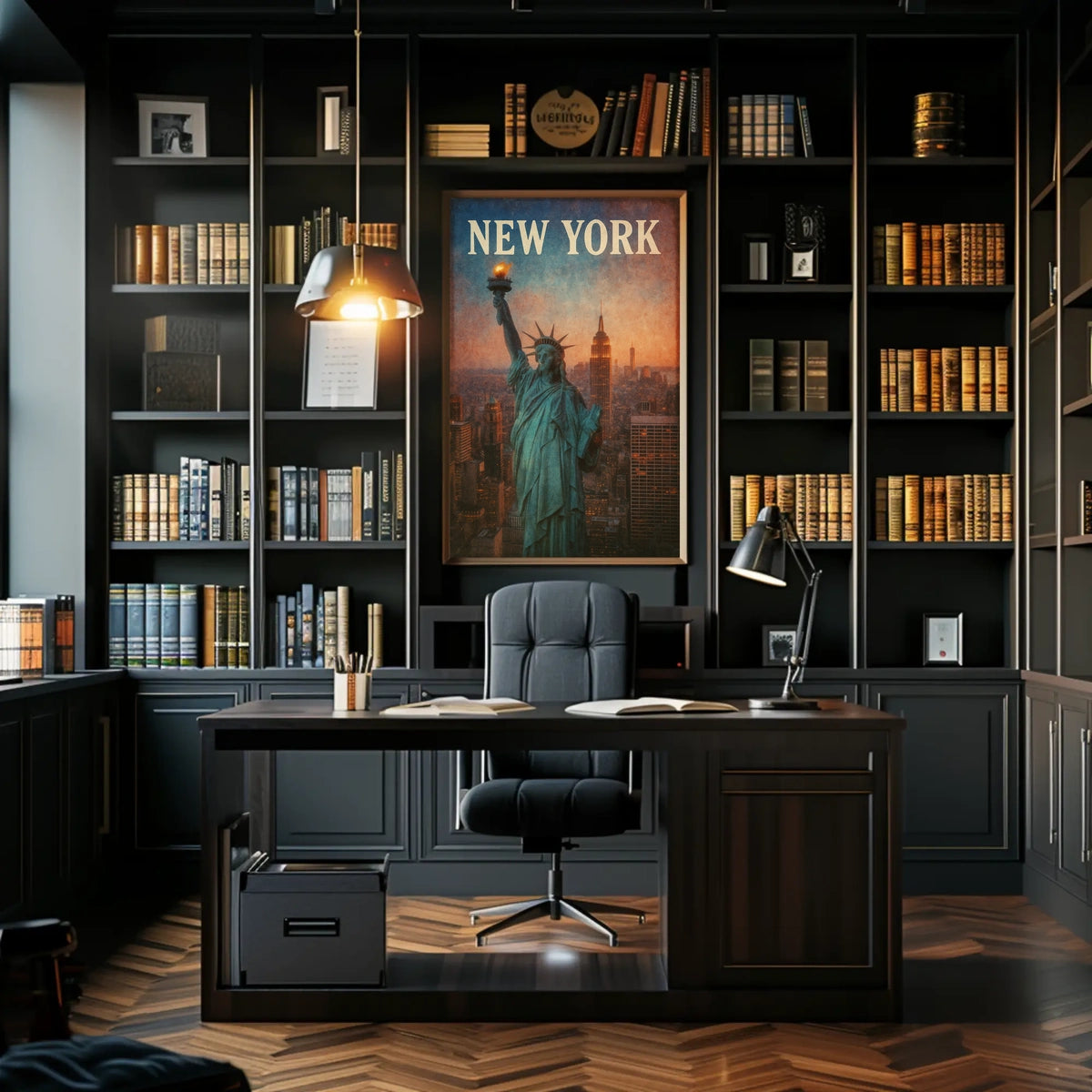 New York Skyline With Statue Of Liberty Poster