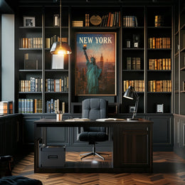 New York Skyline With Statue Of Liberty Poster