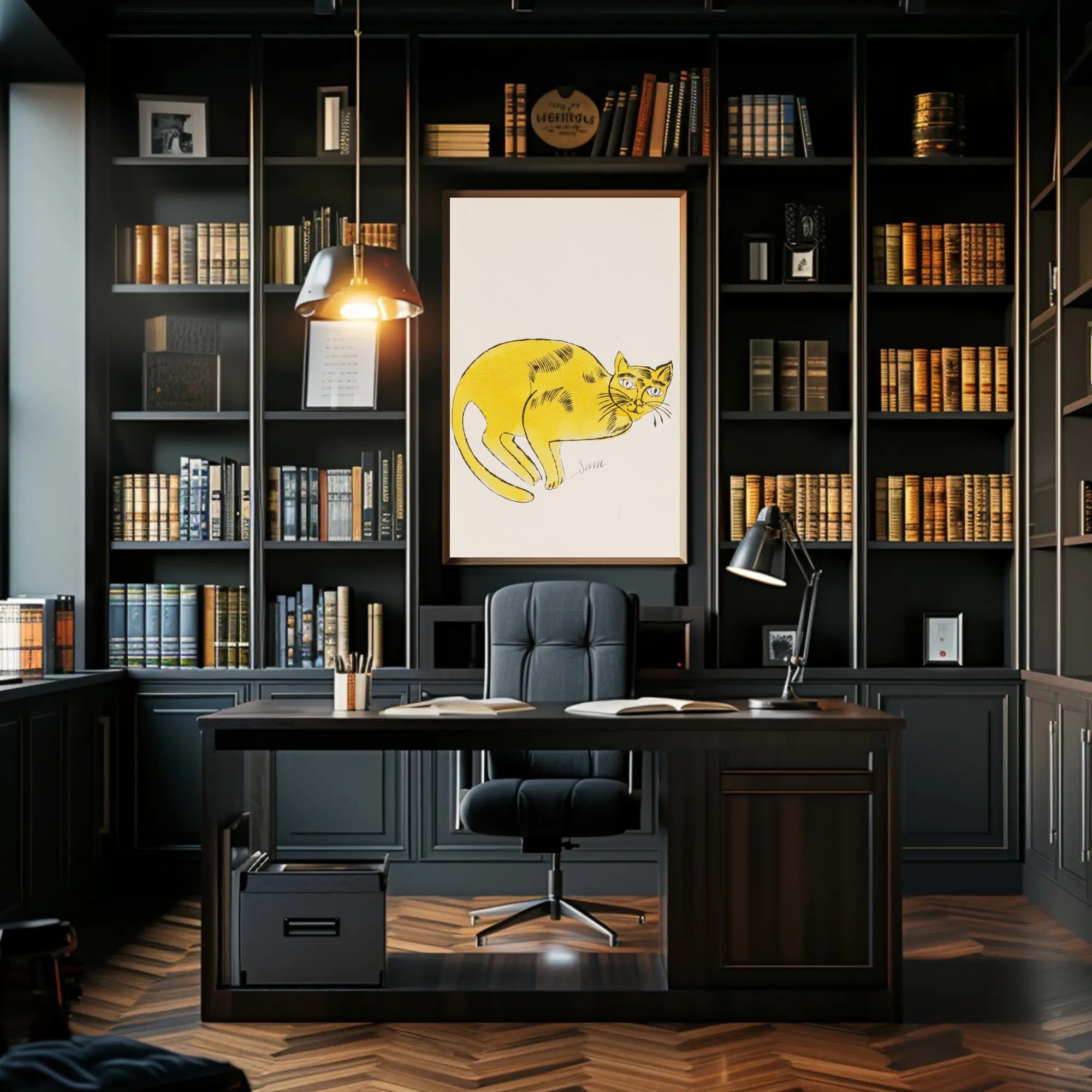 Yellow Cat Poster Whimsical Wall Art Print