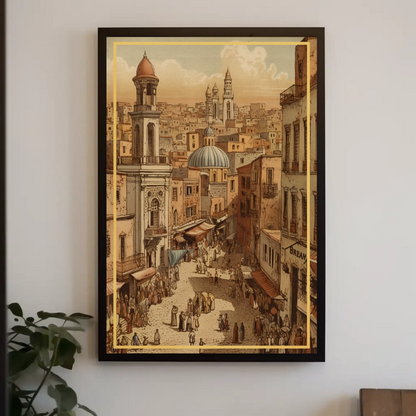Bustling Middle Eastern Bazaar Vintage Travel Poster