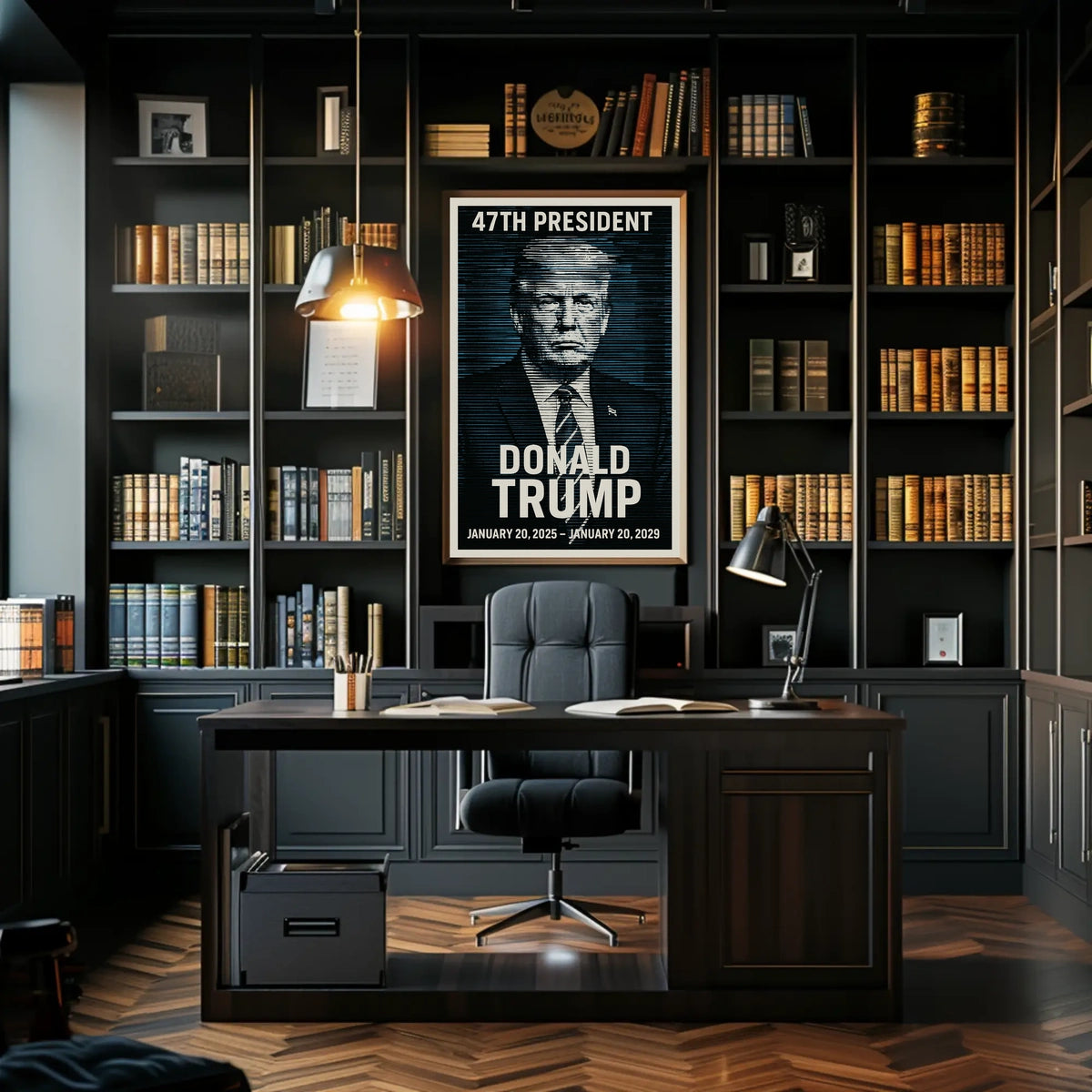 Donald Trump Visionary Leader in Blue Poster