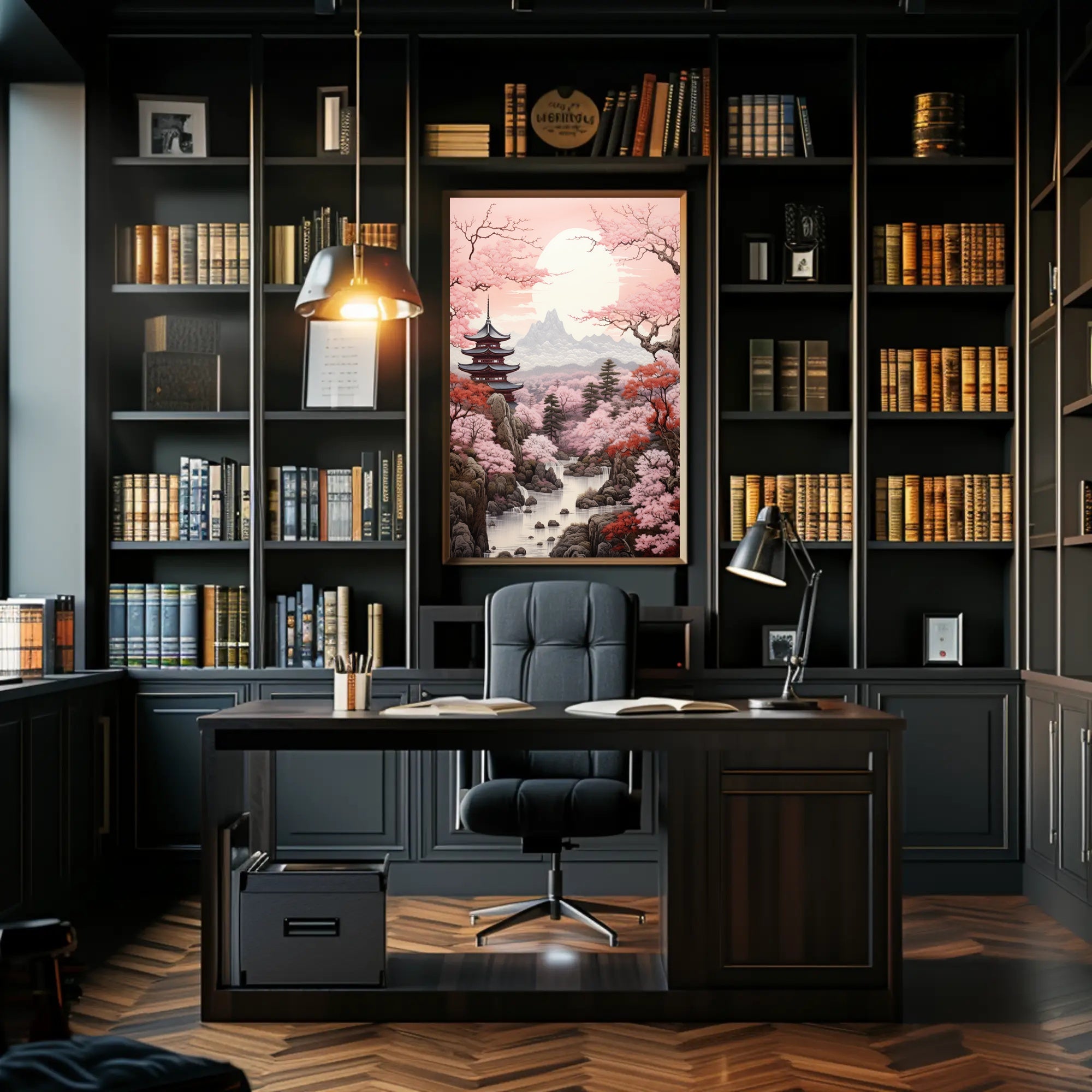 Tranquil Cherry Blossom Landscape Poster