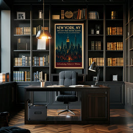 New York City Poster Vintage Travel Skyline Wall Art