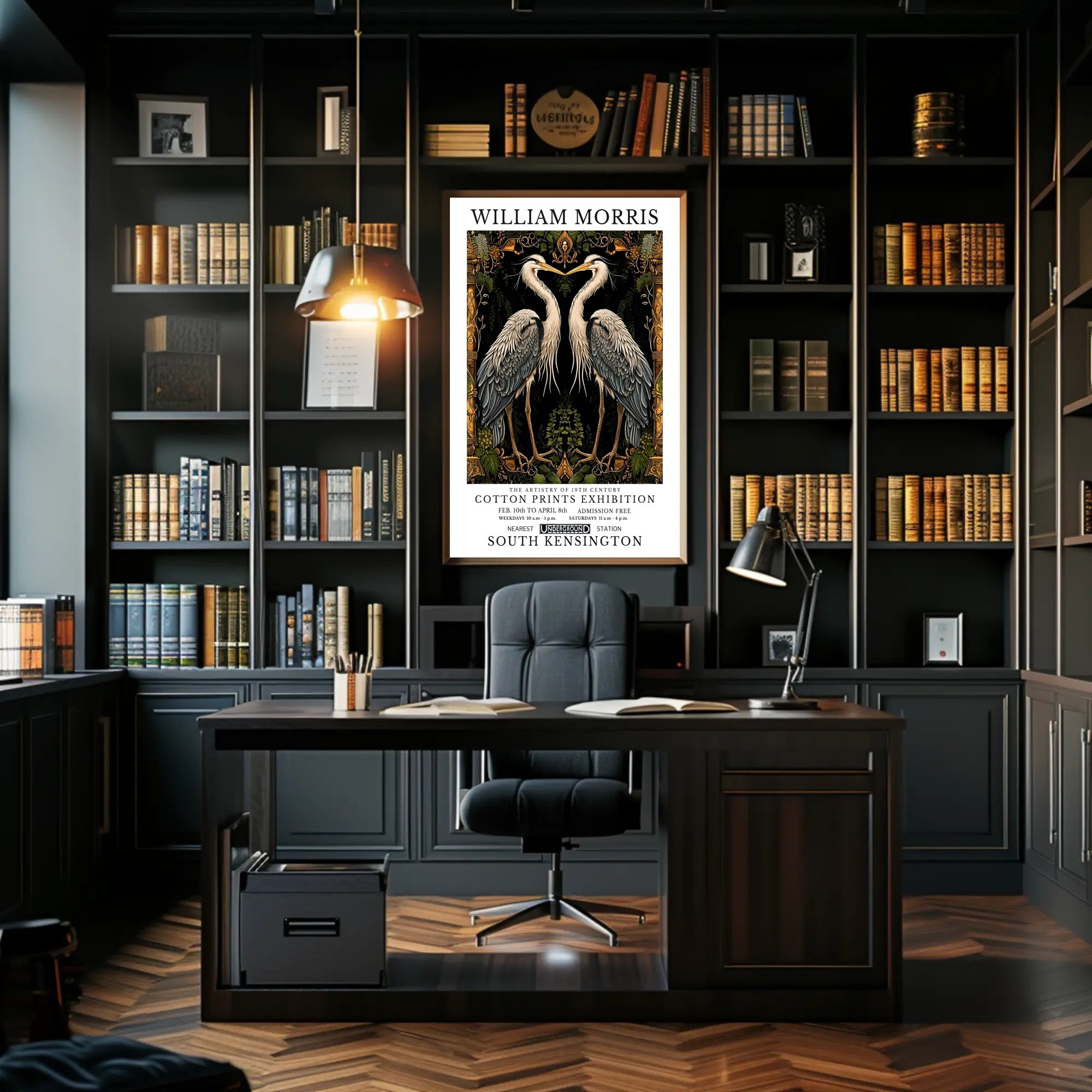 Elegant Herons Morris-Inspired Vintage Artistic Poster