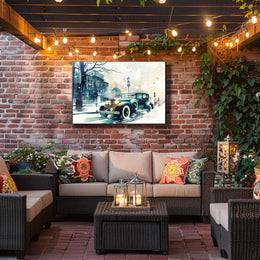 Vintage Winter Car Scene: Nostalgic Urban Elegance Poster