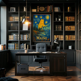 Maine's Starry Night Lighthouse Artistic Poster