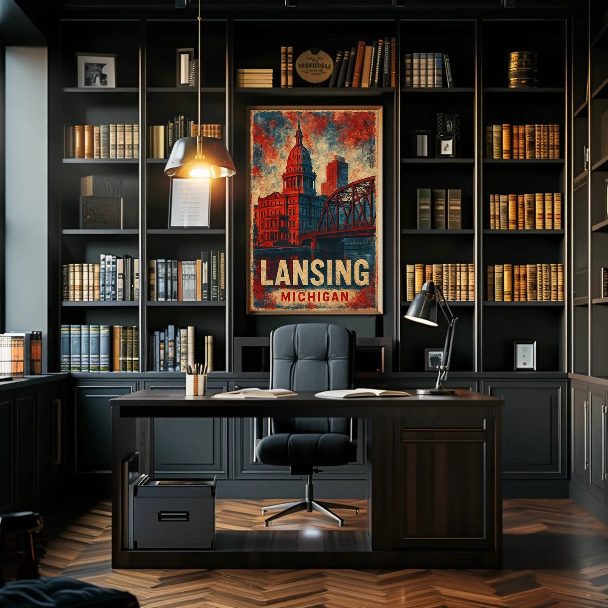 Lansing Cityscape Retro Typography Collectors Poster