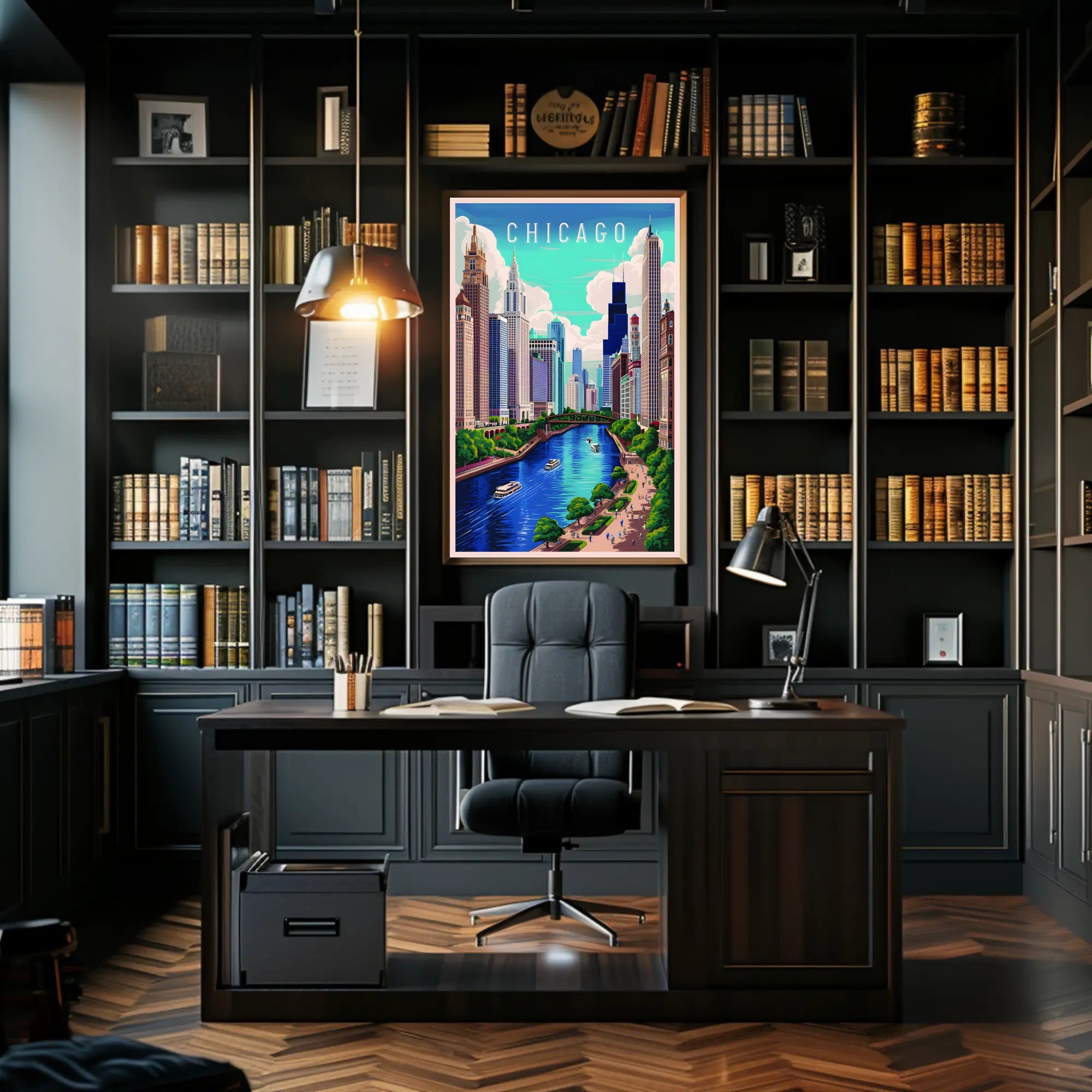 Chicago Skyline and River Poster