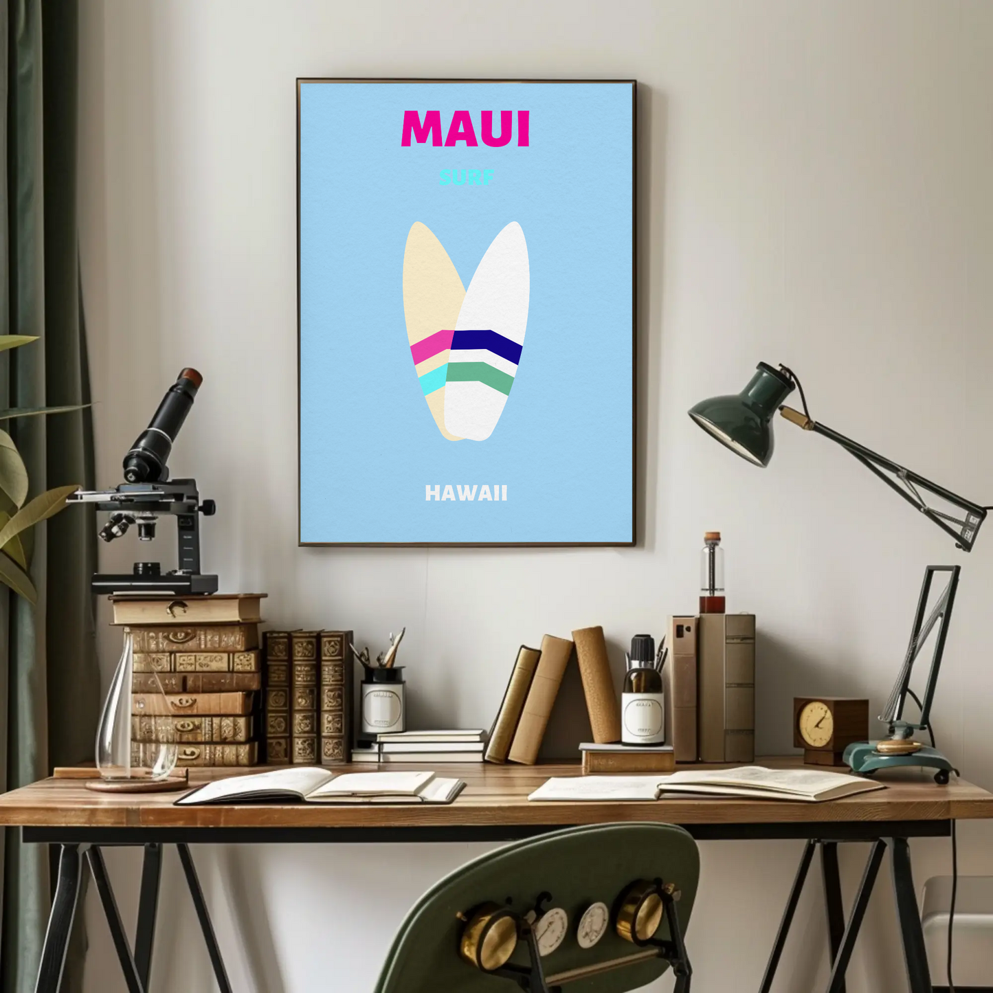 Maui Hawaii Surfboard Graphic Retro Travel Poster