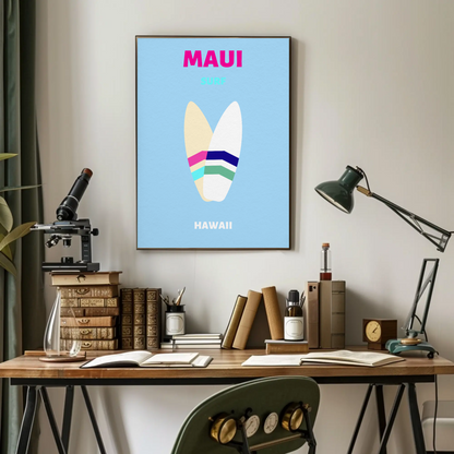 Maui Hawaii Surfboard Graphic Retro Travel Poster