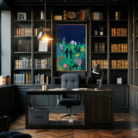 Surreal Landscape Night Figures Whimsical Poster