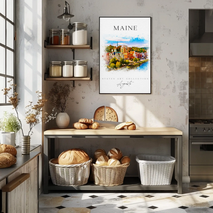 Maine Augusta Skyline Watercolor States Collection Poster