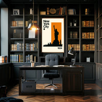 Statue Silhouette New York Skyline Poster Modern Wall Art