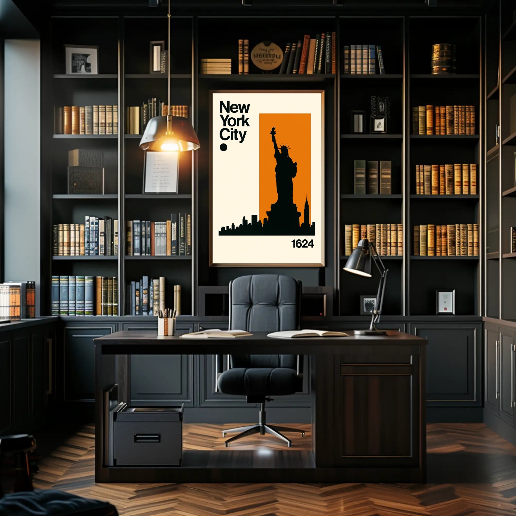 Statue Silhouette New York Skyline Poster Modern Wall Art