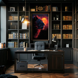 Majestic Lion at Fiery Sunset Art Poster