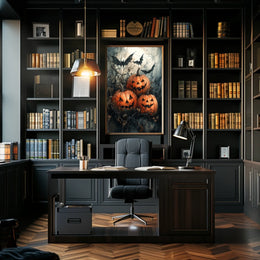 Halloween Jack-o'-lantern Bats Gathering Art Print Poster