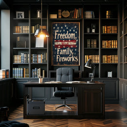 Freedom Family Fireworks Patriotic Wall Art Decor Poster