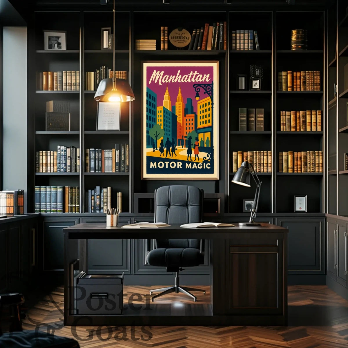 Manhattan's Retro Vibe: Vintage Urban Cityscape Travel Poster