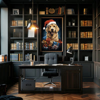 Golden Retriever Christmas Poster with Santa Hat