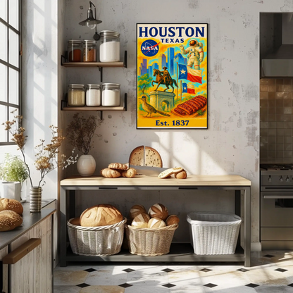 Houston Texas NASA Western Flavor Travel Poster