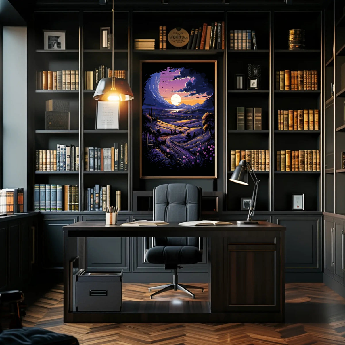 Dreamy Landscape Poster: Moonlit Path at Dusk