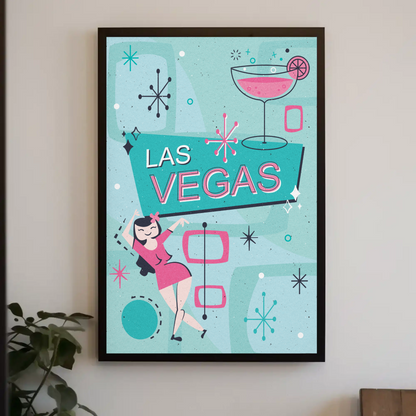 Las Vegas Retro Girl Martini Sign Midcentury Poster