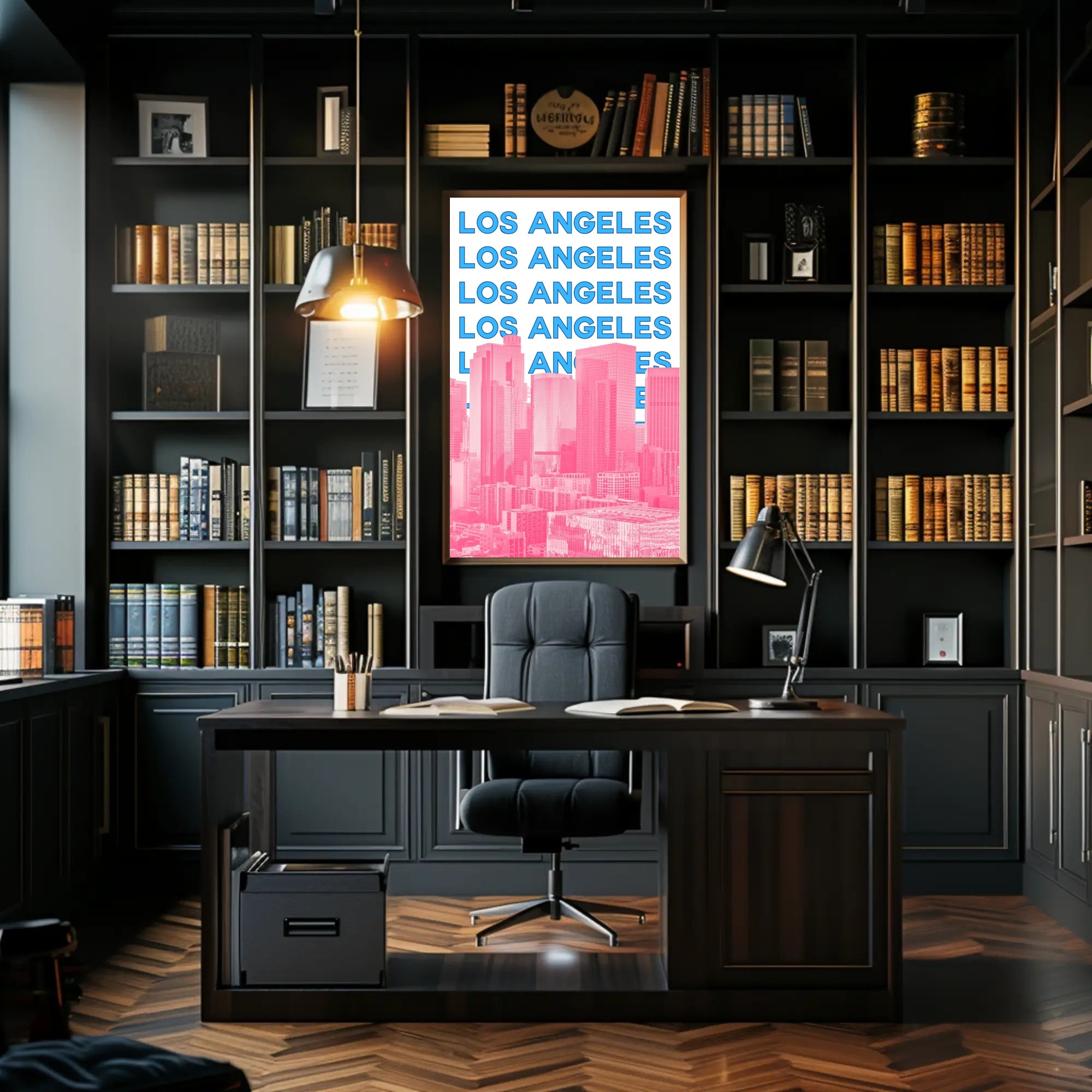 Los Angeles Skyline Repeated Text Dynamic Travel Poster PosterGoat