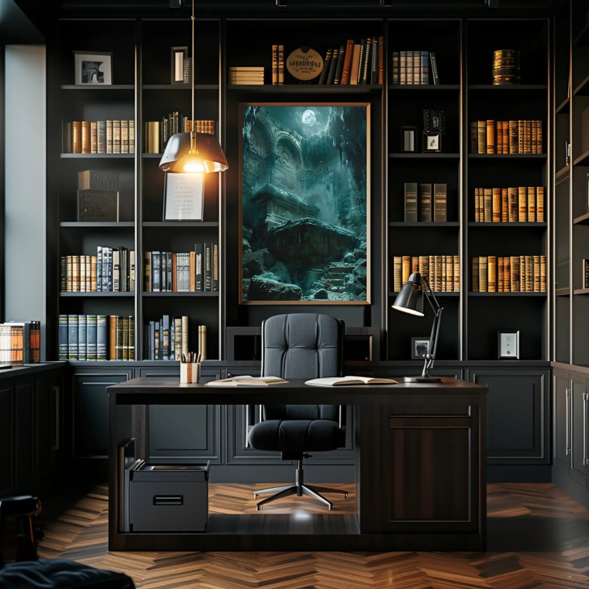 Mystical Temple Under Moonlit Sky Poster Art PosterGoat