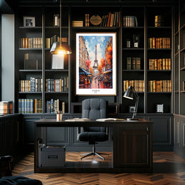 Eiffel Tower Paris Street Scene Romantic Urban Cityscape Poster PosterGoat