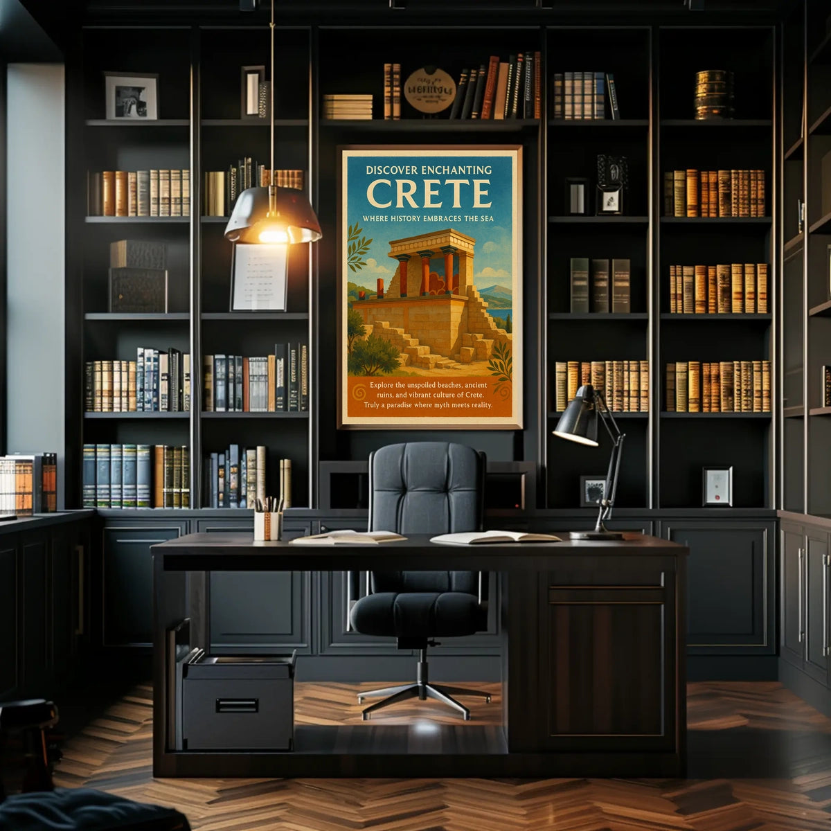 Crete Ancient Ruins Vintage Illustration Travel Poster