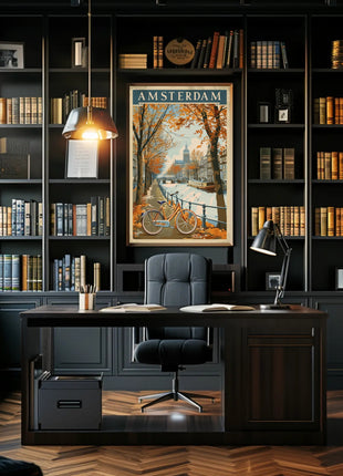 Amsterdam Autumn Canal Vintage Travel Art Poster