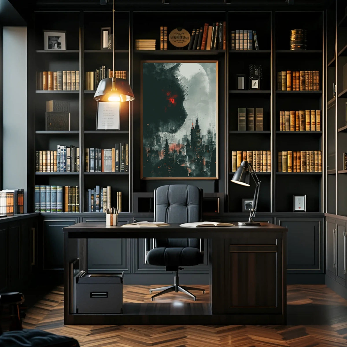 Cat Over Cityscape Poster