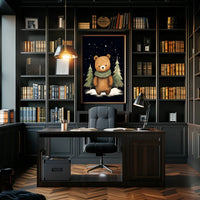 Whimsical Bear Winter Night Scene Art Poster