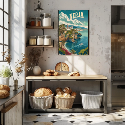 Nerja Cliffside Church and Coast Travel Poster