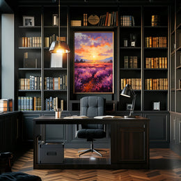 Sunset Over Lavender Fields Poster