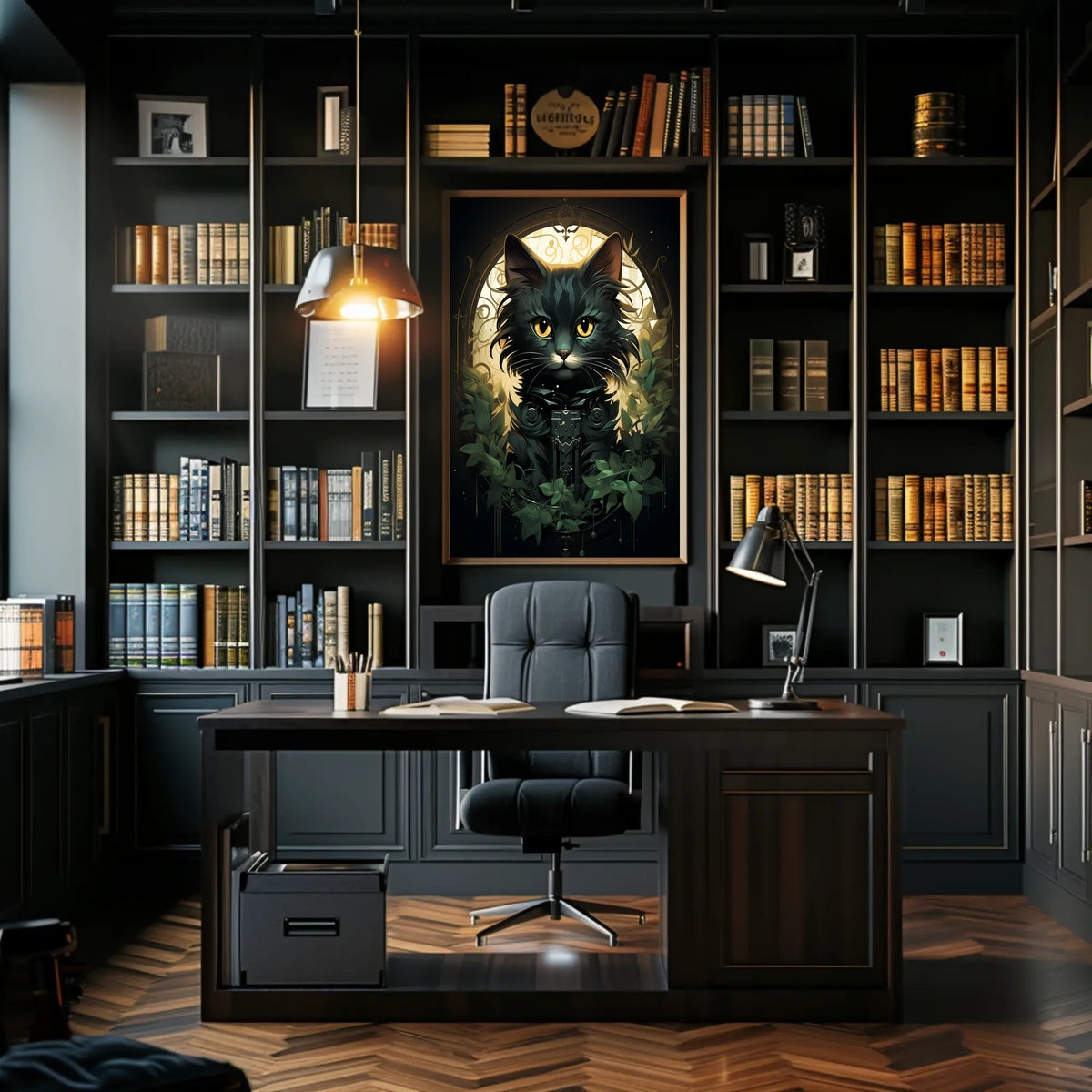 Mystical Black Cat Art Nouveau Poster Enchantment