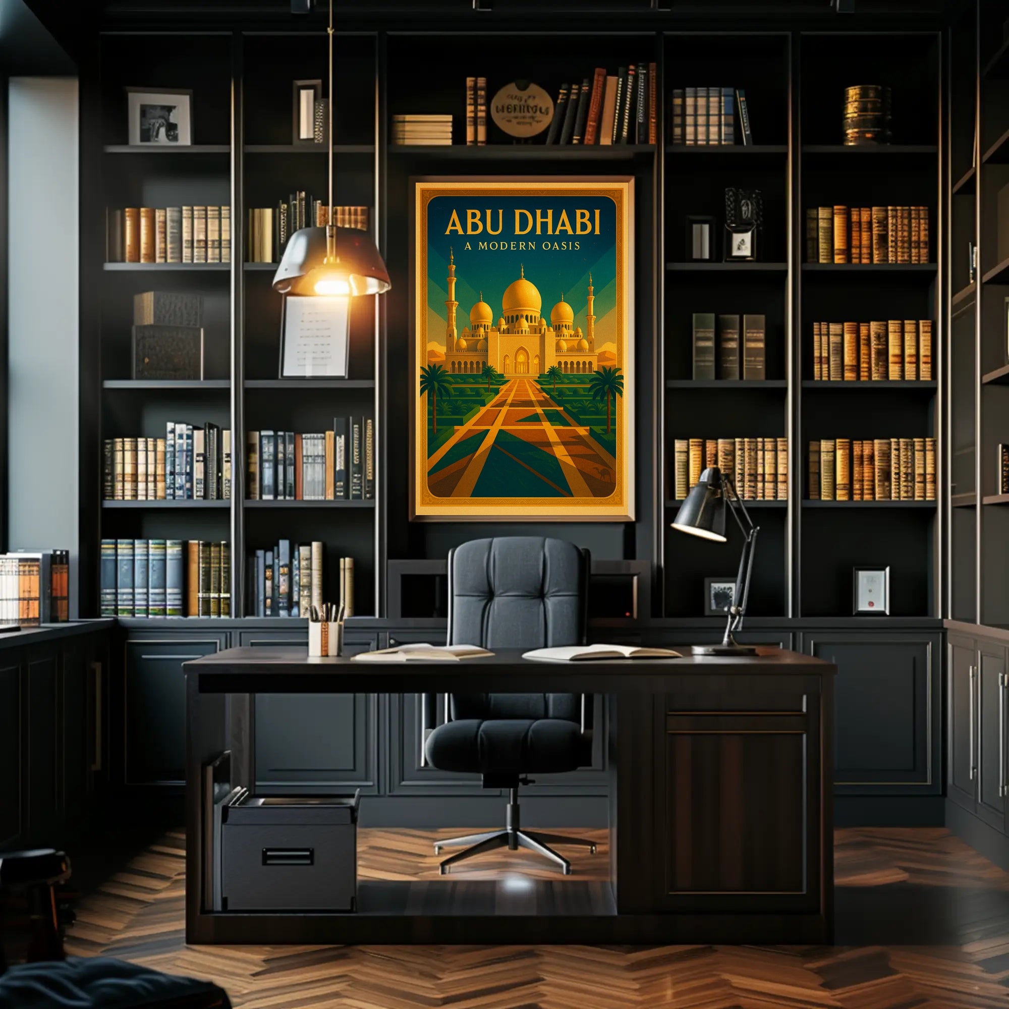 Abu Dhabi Oasis Elegance Vintage Travel Poster