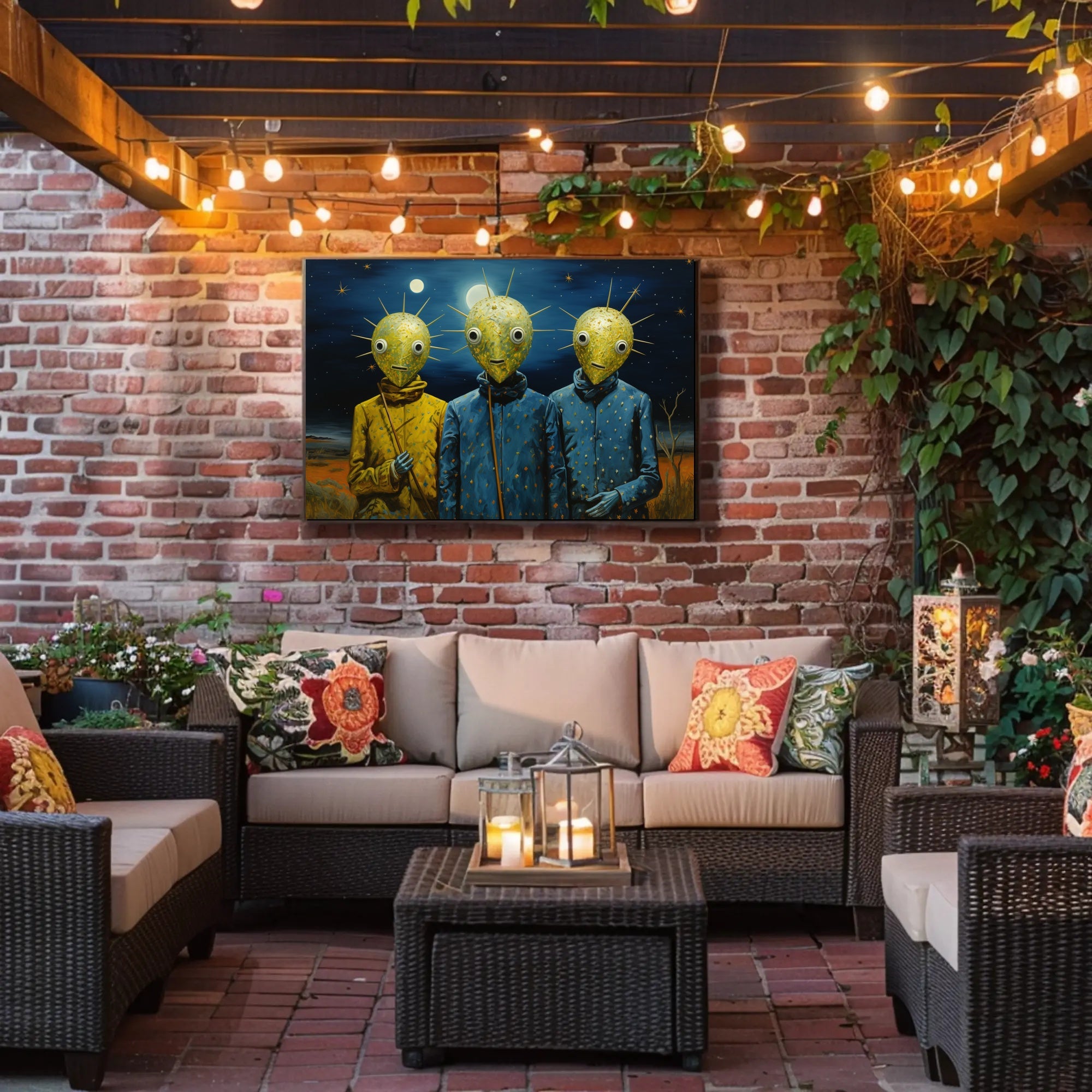 Surreal Nightscape Humanoids Artistic Poster